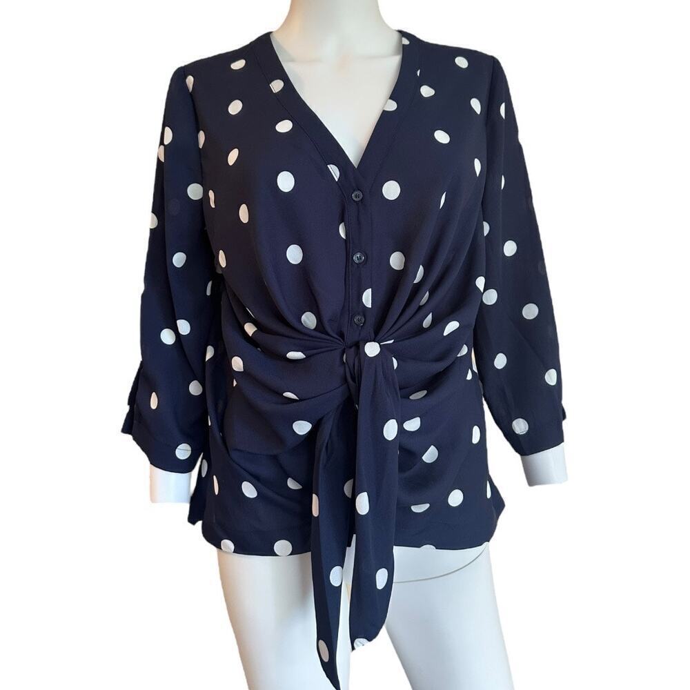 NY&C NWT small navy blue with polka dots button down front bow detail​​​​​ - Picture 4 of 8